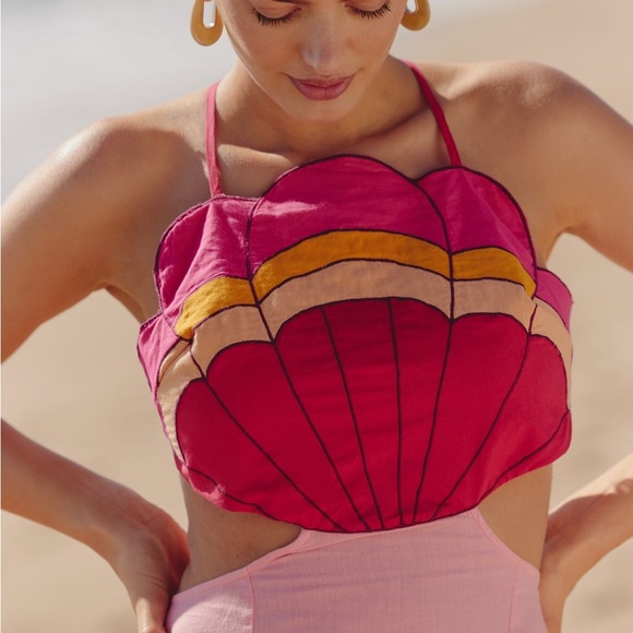 NWT Anthropologie Celandine Pink Seashell Dress Medium - Picture 3 of 7